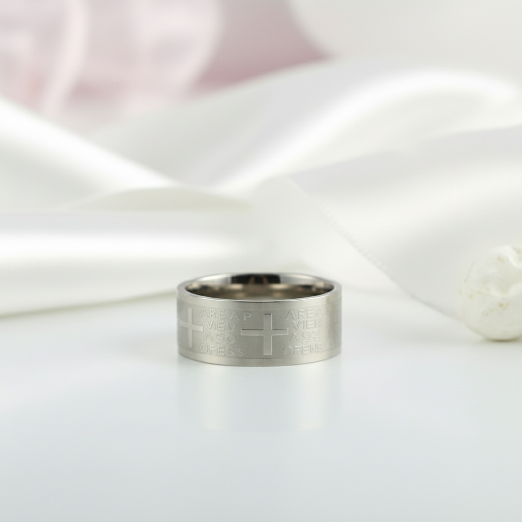 Bible Quote Stainless Steel Men's Wedding Band-Black Diamonds New York