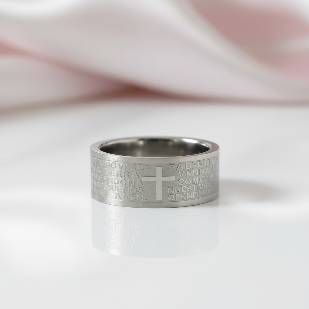 Bible Quote Stainless Steel Men's Wedding Band-Black Diamonds New York