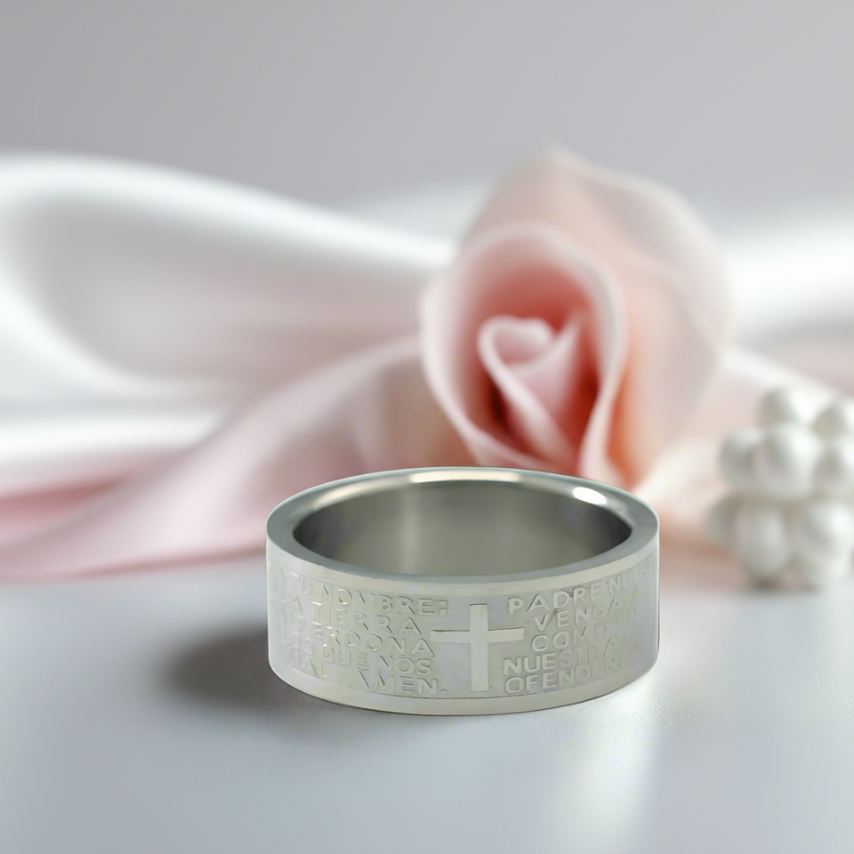 Bible Quote Stainless Steel Men's Wedding Band-Black Diamonds New York