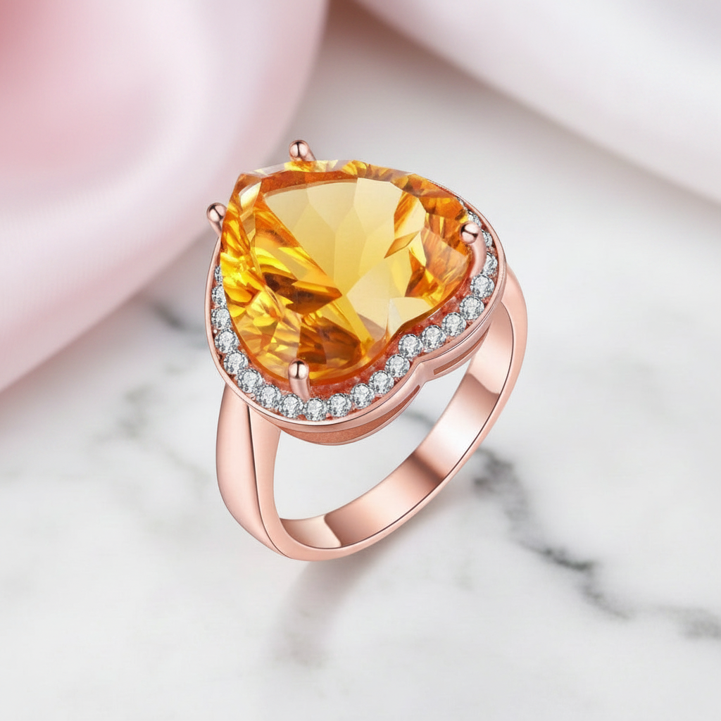 Big Heart Golden Citrine Ring-Black Diamonds New York