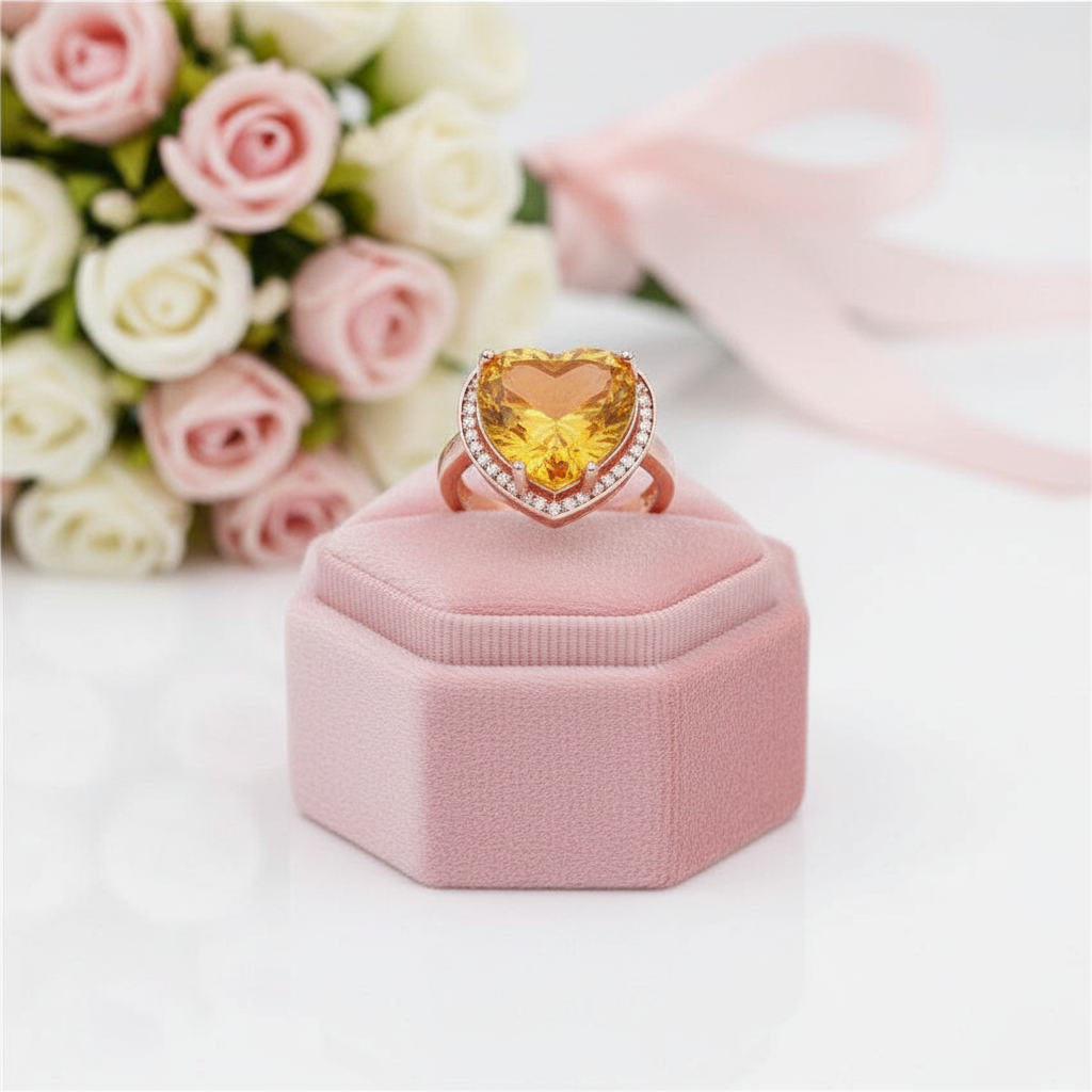 Big Heart Golden Citrine Ring-Black Diamonds New York