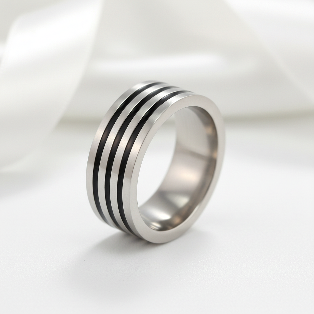 Biker Rubber Two Tone Men's Ring-Black Diamonds New York