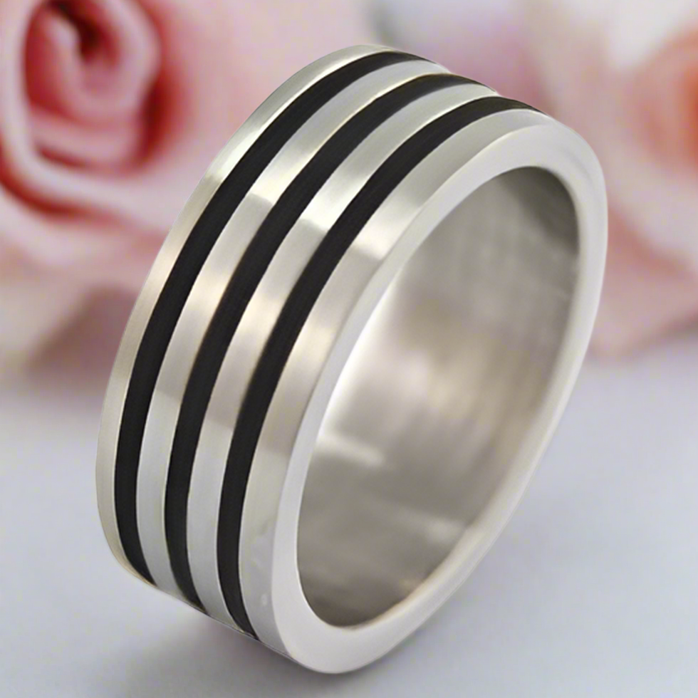 Biker Rubber Two Tone Men's Ring-Black Diamonds New York