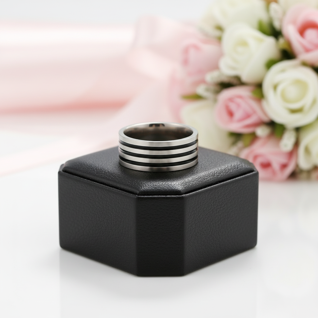 Biker Rubber Two Tone Men's Ring-Black Diamonds New York