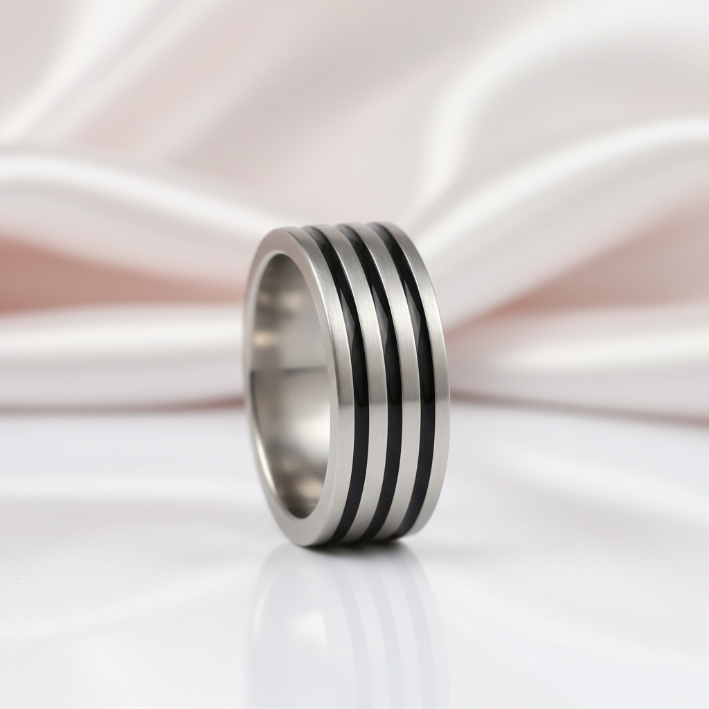 Biker Rubber Two Tone Men's Ring-Black Diamonds New York