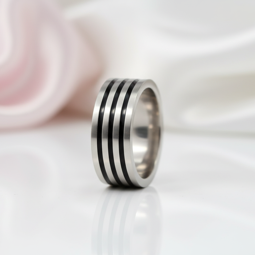 Biker Rubber Two Tone Men's Ring-Black Diamonds New York