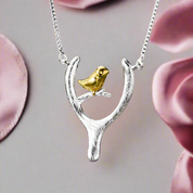 Bird and Wish Bone Necklace-Black Diamonds New York