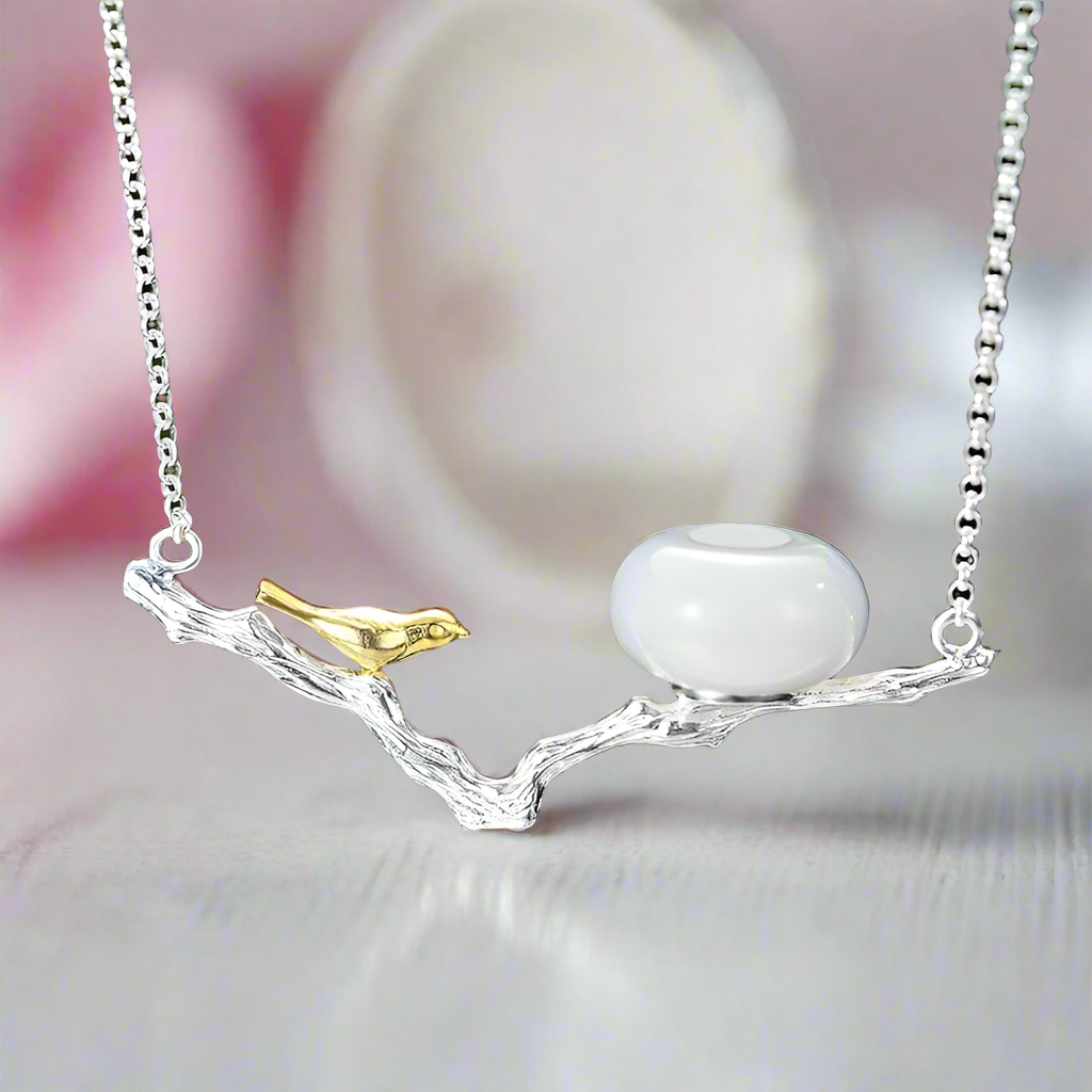 Bird Necklace with Natural Aventurine-Black Diamonds New York