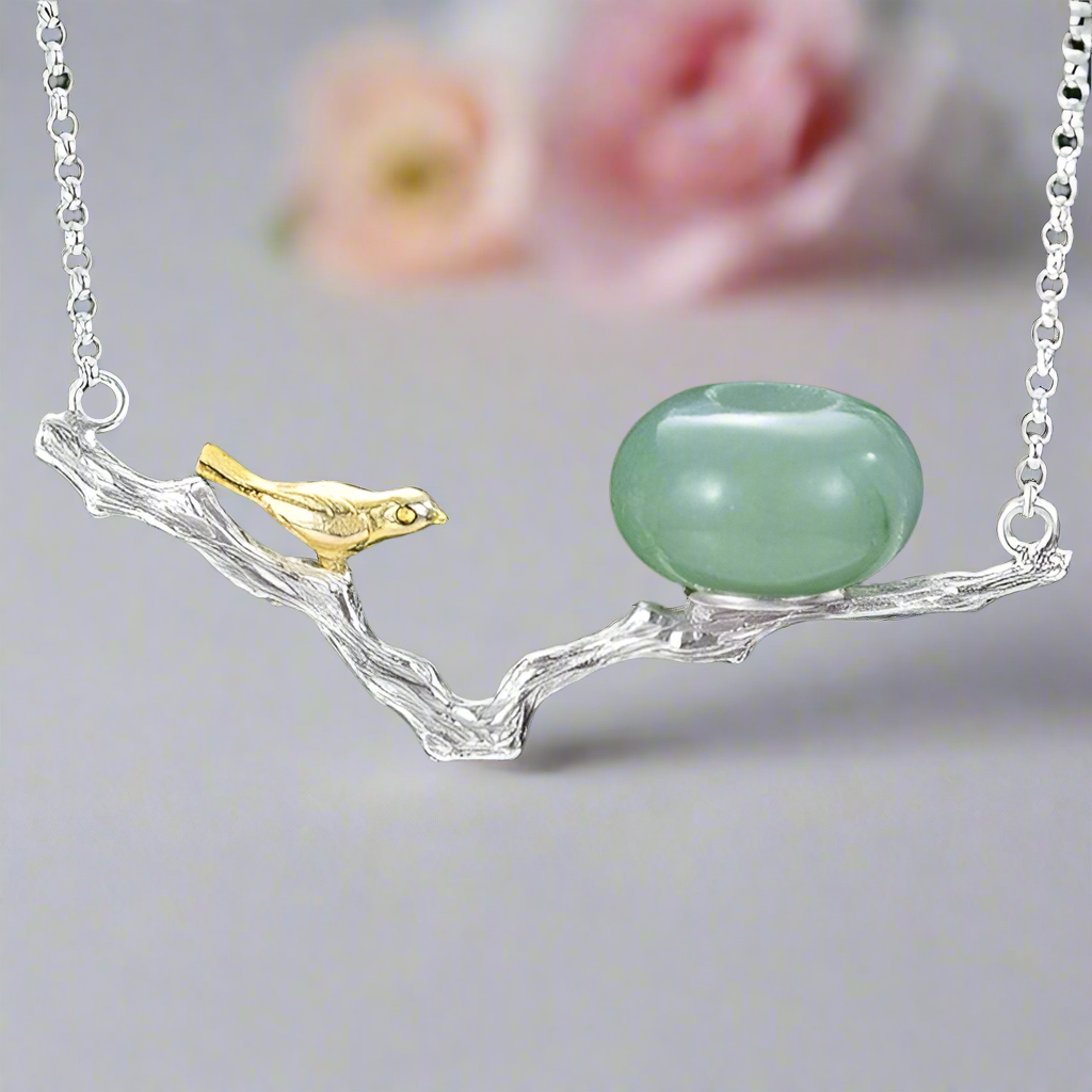 Bird Necklace with Natural Aventurine-Black Diamonds New York