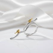 Bird on Branch Adjustable Ring-Black Diamonds New York