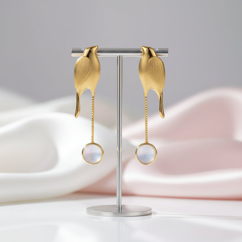 Bird Tassel Dangle Earrings-Black Diamonds New York