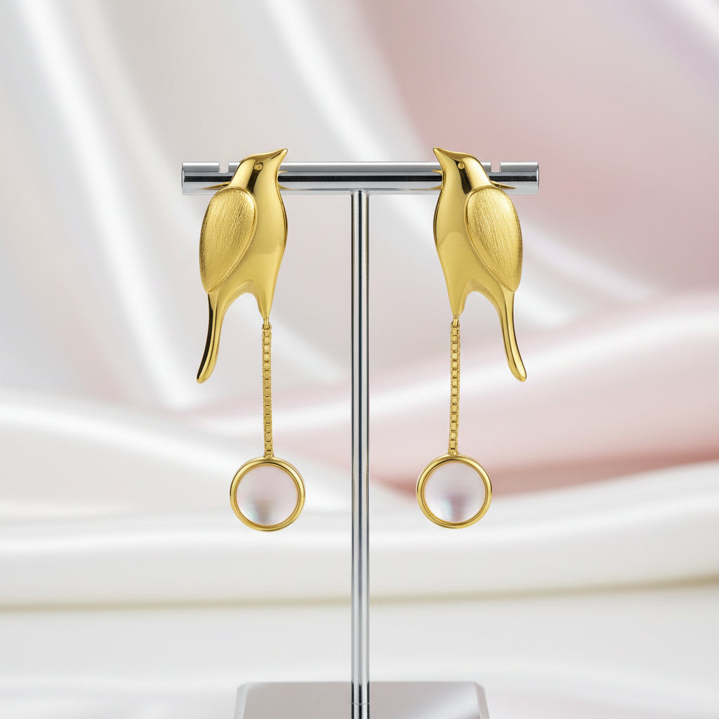 Bird Tassel Dangle Earrings-Black Diamonds New York