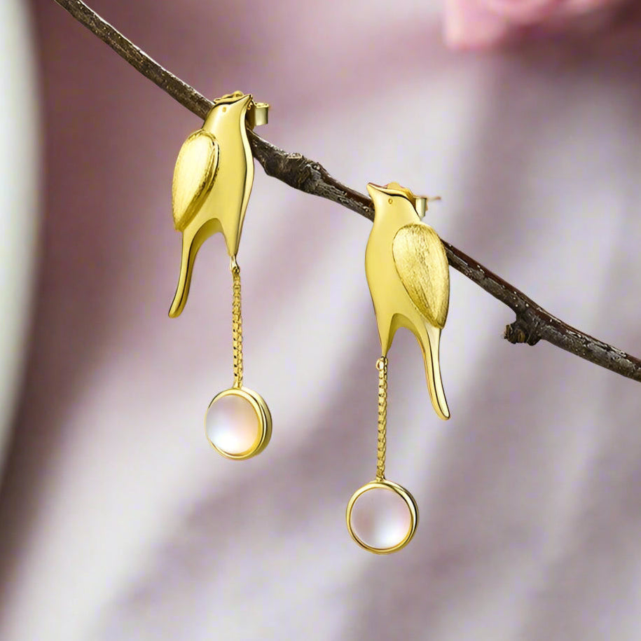 Bird Tassel Dangle Earrings-Black Diamonds New York