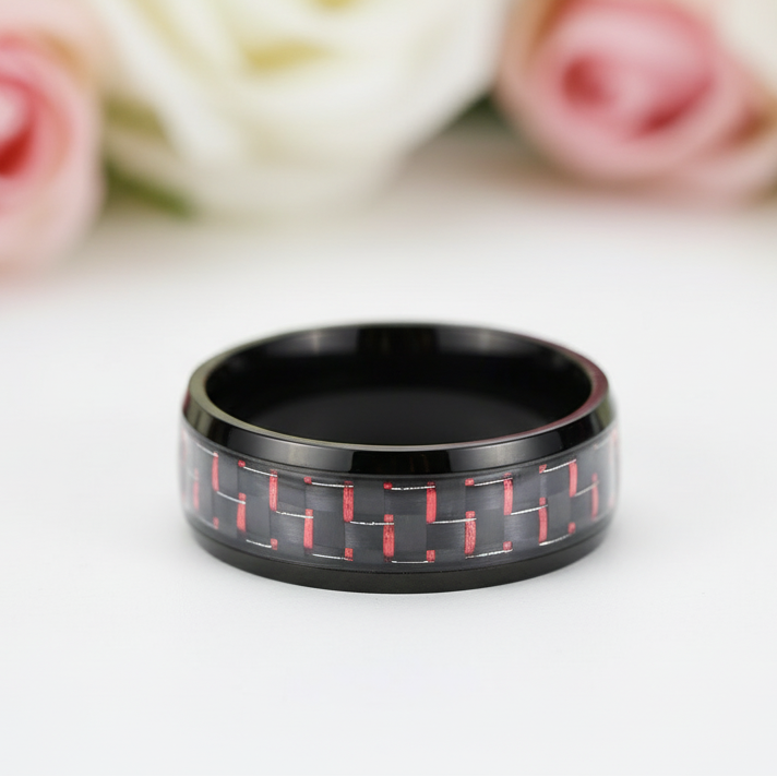 Black and Blue Carbon Pattern Ring Band-Black Diamonds New York