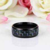Black and Blue Carbon Pattern Ring Band-Black Diamonds New York