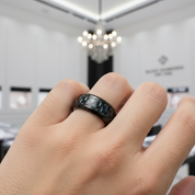 Black and Blue Carbon Pattern Ring Band-Black Diamonds New York