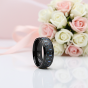 Black and Blue Carbon Pattern Ring Band-Black Diamonds New York