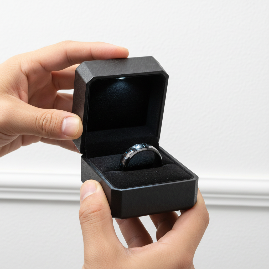 Black and Blue Carbon Pattern Ring Band-Black Diamonds New York