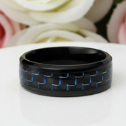 Black & Blue Men's Ceramic Wedding Band-Black Diamonds New York