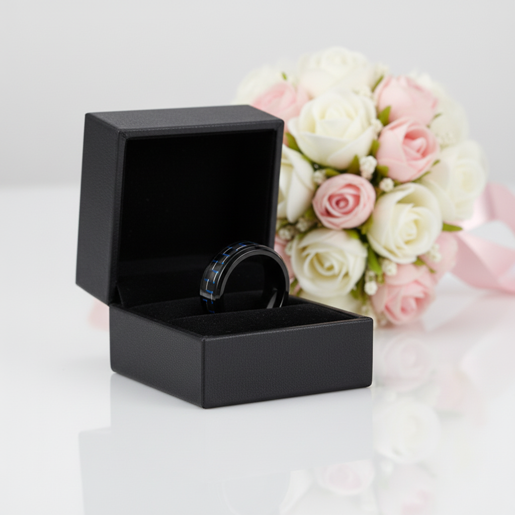 Black & Blue Men's Ceramic Wedding Band-Black Diamonds New York