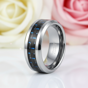 Black & Blue Tail Men's Tungsten Wedding Band-Black Diamonds New York