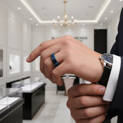 Black & Blue Titanium Men's Wedding Band-Black Diamonds New York