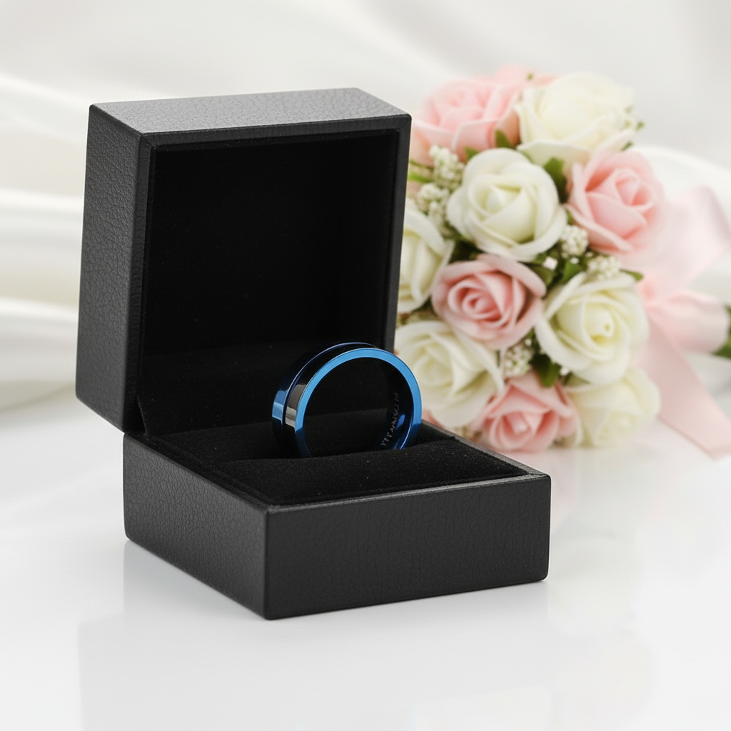 Black & Blue Titanium Men's Wedding Band-Black Diamonds New York