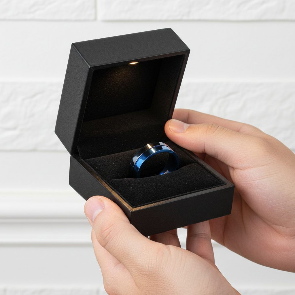 Black & Blue Titanium Men's Wedding Band-Black Diamonds New York
