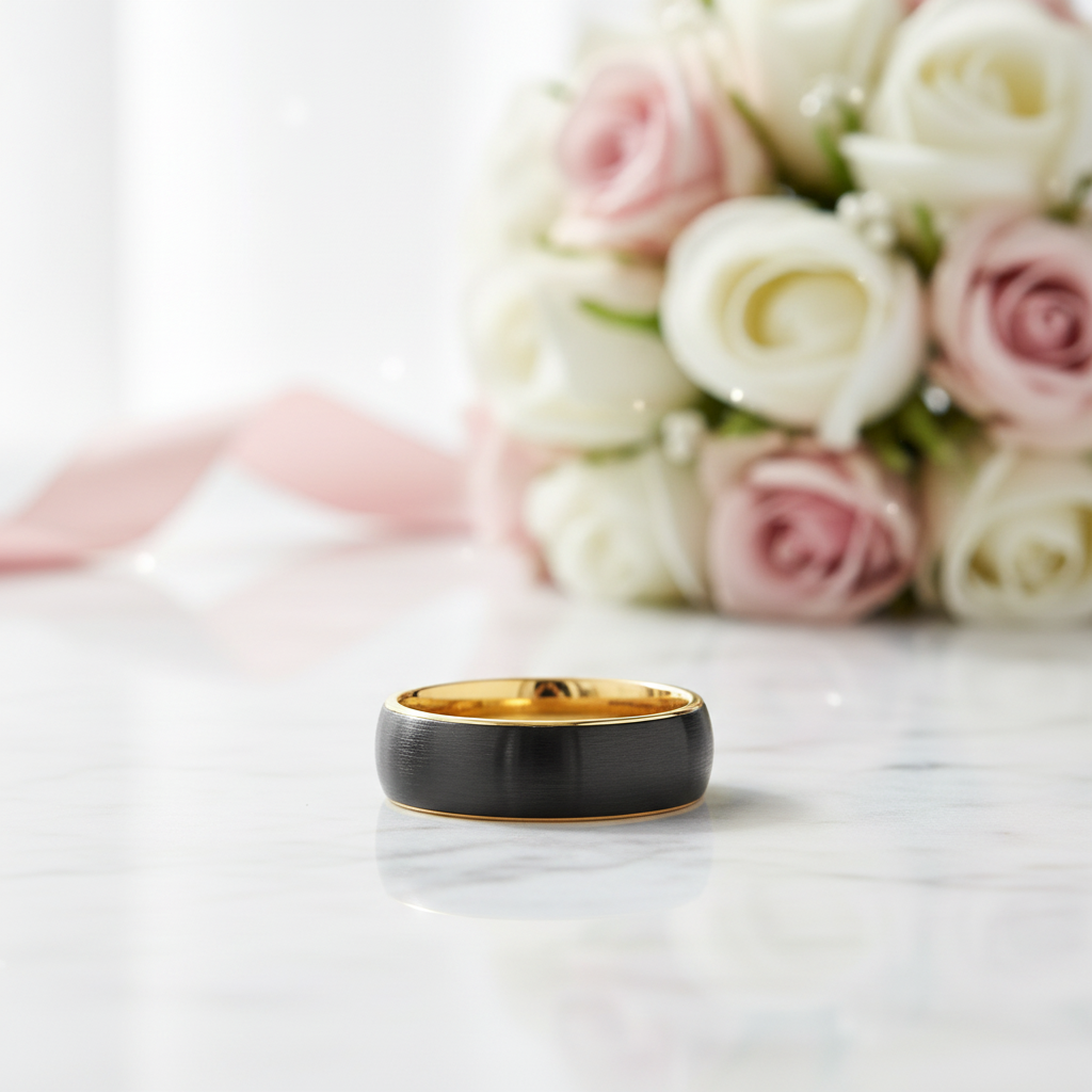 Black Brushed 8mm Tungsten Men's Wedding Band-Black Diamonds New York