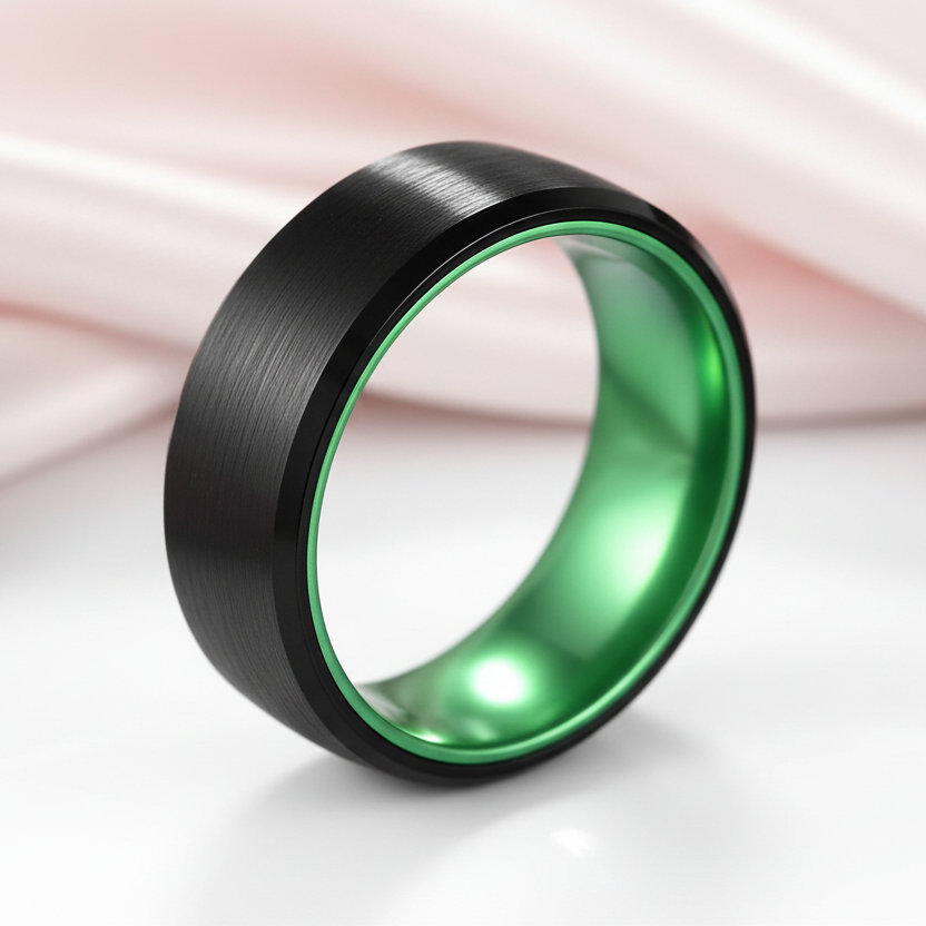Black Brushed 8mm Tungsten Men's Wedding Band-Black Diamonds New York