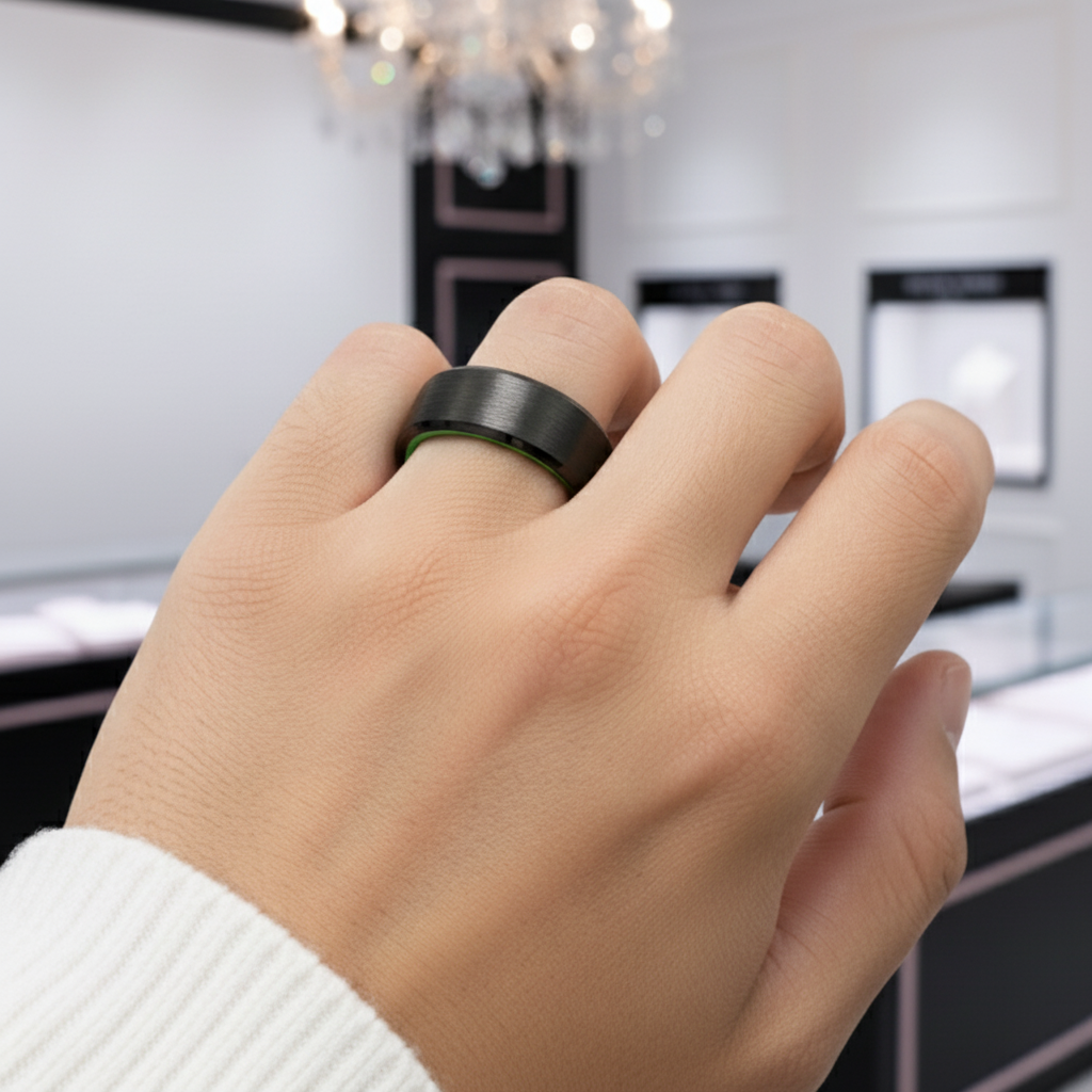 Black Brushed 8mm Tungsten Men's Wedding Band-Black Diamonds New York