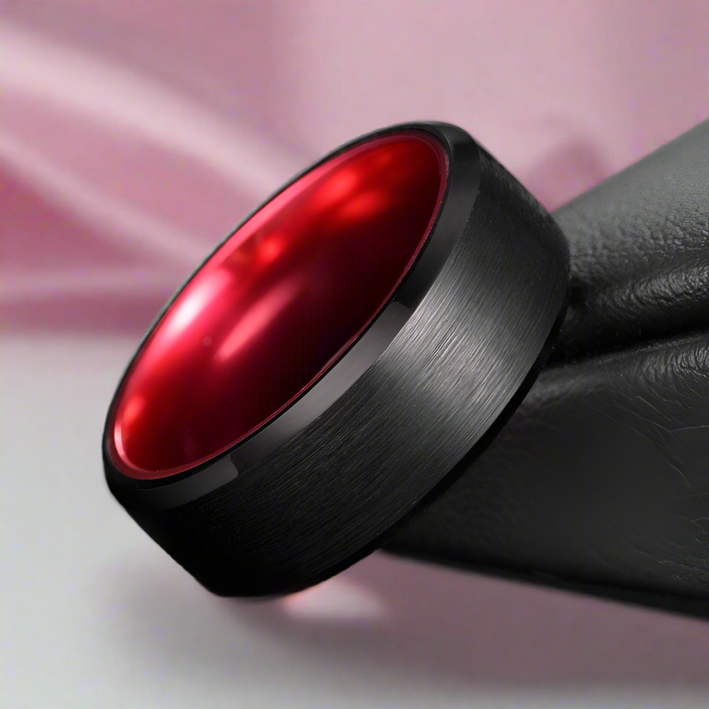 Black Brushed 8mm Tungsten Men's Wedding Band-Black Diamonds New York