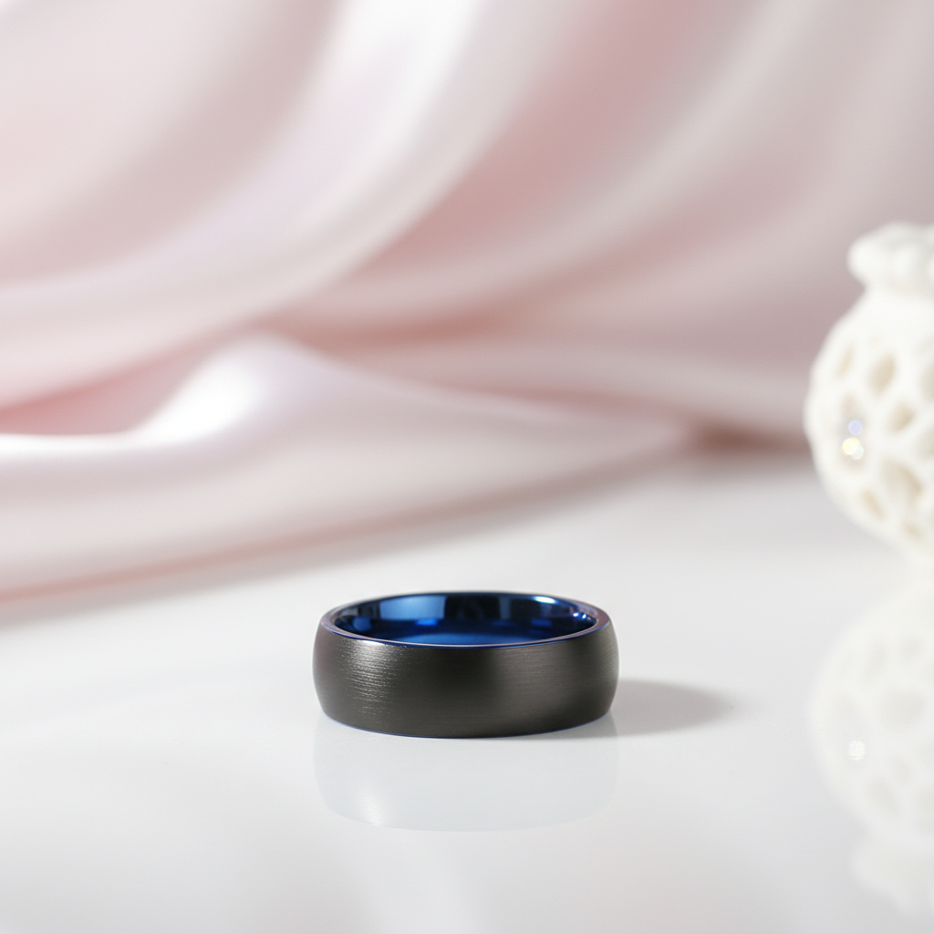 Black Brushed Tungsten Carbide Men's Wedding Band-Black Diamonds New York