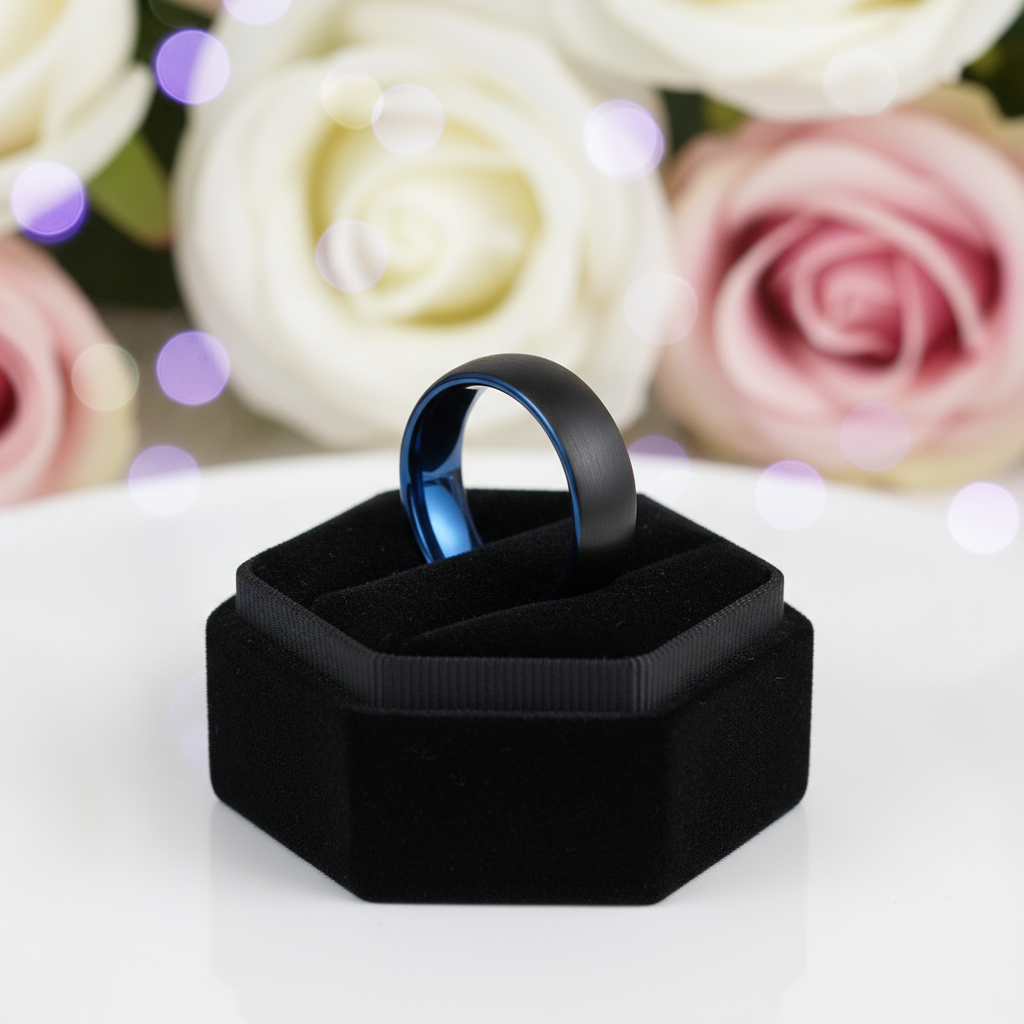 Black Brushed Tungsten Carbide Men's Wedding Band-Black Diamonds New York