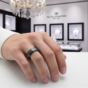 Black Brushed Tungsten Carbide Men's Wedding Band-Black Diamonds New York