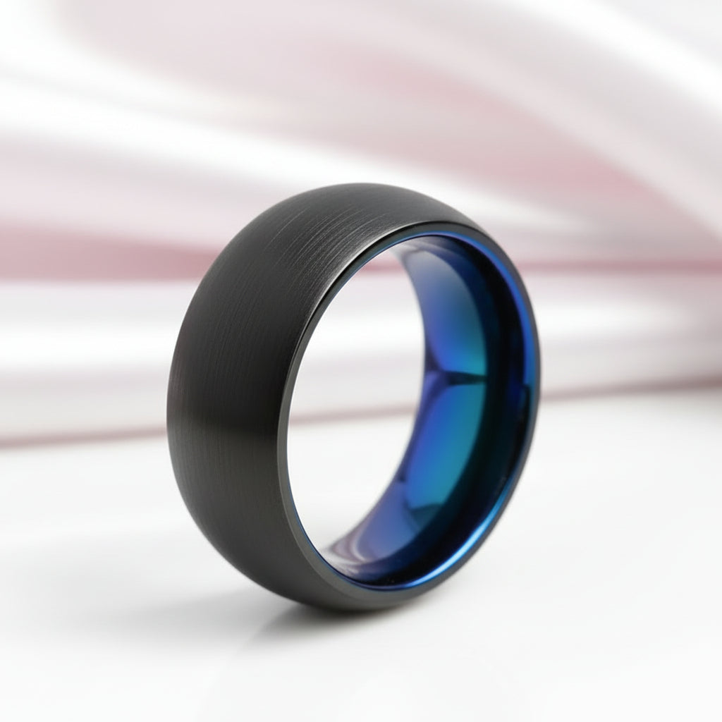 Black ring with blue interior on a white background