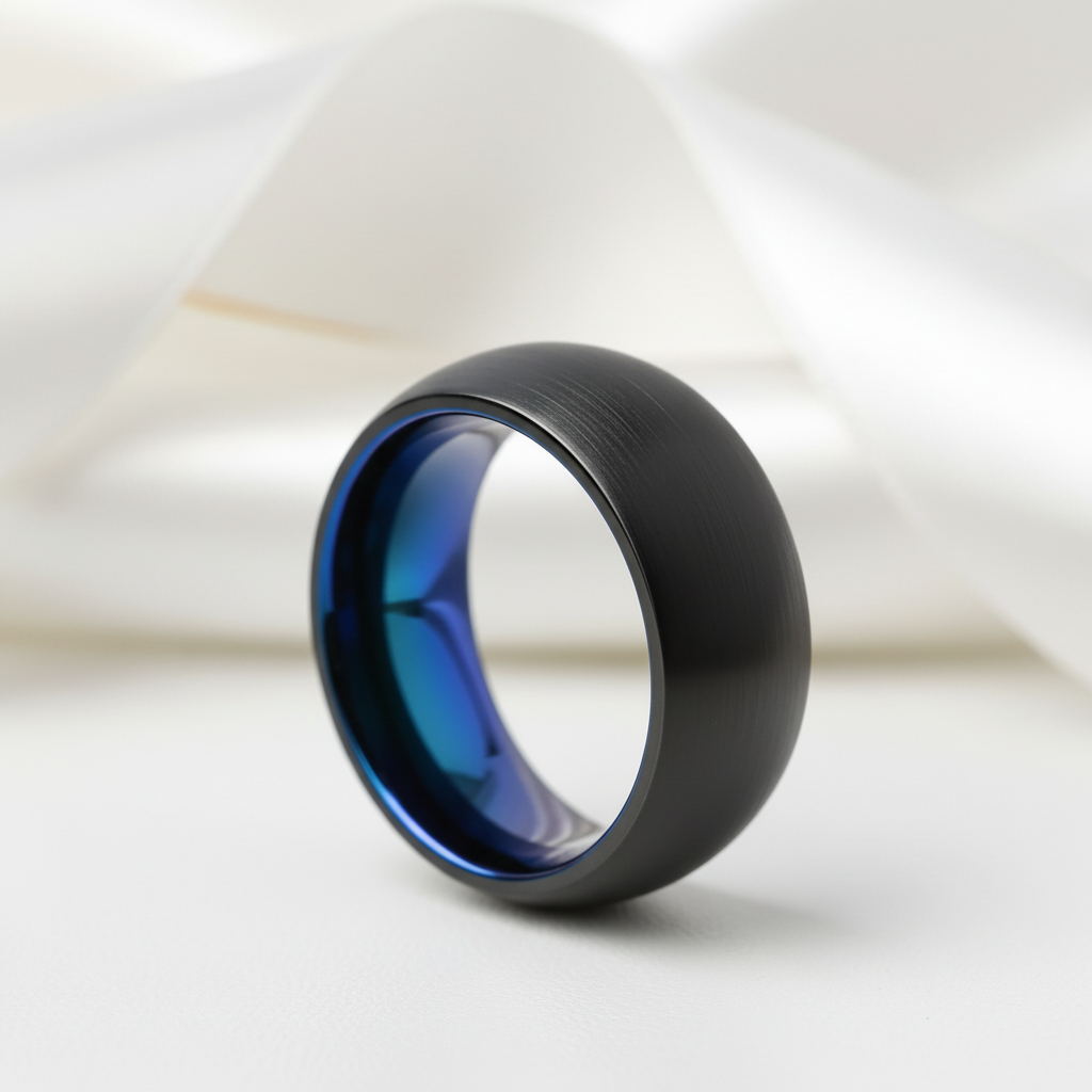 Black Brushed Tungsten Carbide Men's Wedding Band-Black Diamonds New York