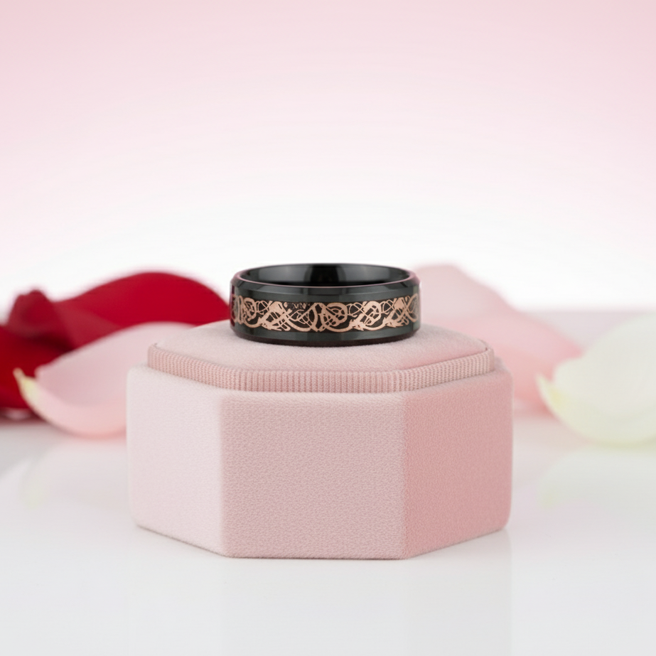 Black Ceramic Rose Gold Dragon Wedding Band-Black Diamonds New York