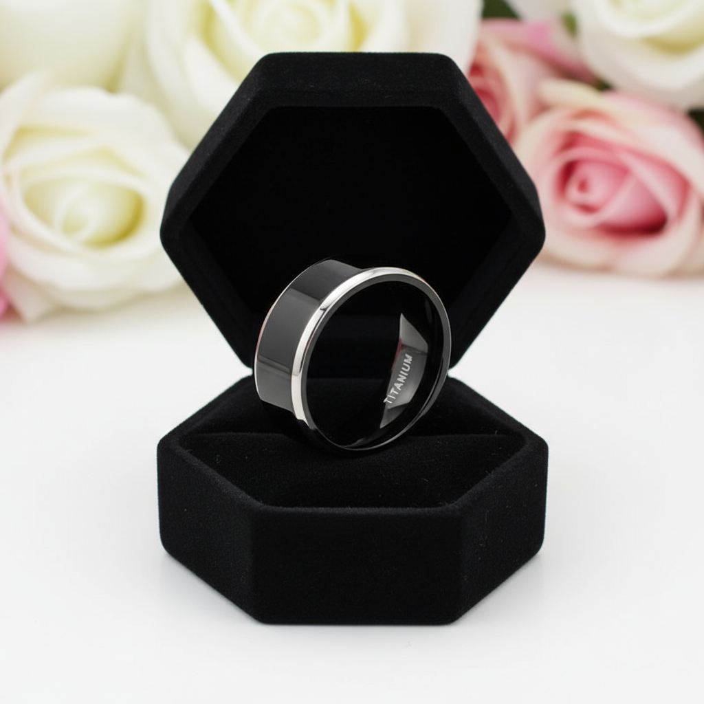 Black Cool Men's Titanium Wedding Band-Black Diamonds New York
