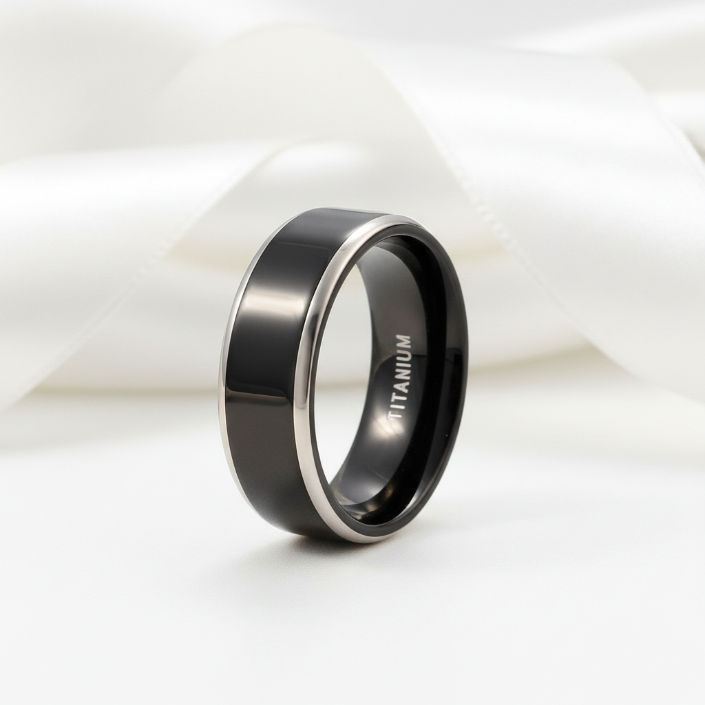 Black Cool Men's Titanium Wedding Band-Black Diamonds New York