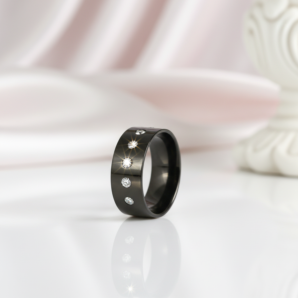 Round Diamond Option Black Men's Wedding Band-Black Diamonds New York