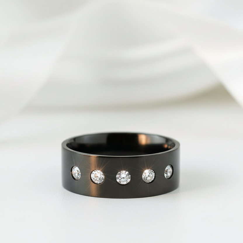 Round Diamond Option Black Men's Wedding Band-Black Diamonds New York