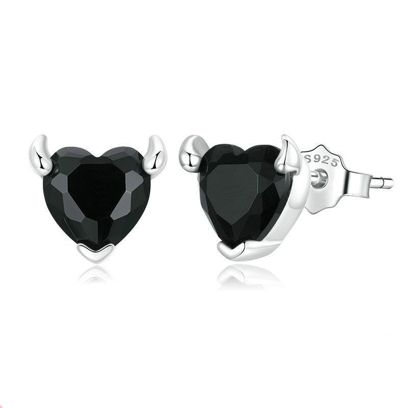 Flash Sale- Black Devil Heart Stud Earrings-Black Diamonds New York