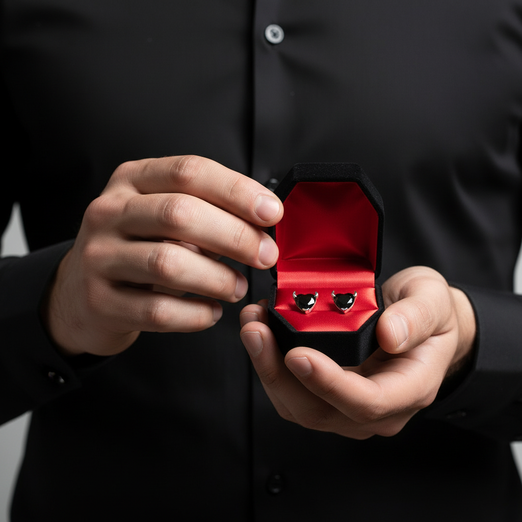 Black Devil Heart Stud Earrings-Black Diamonds New York