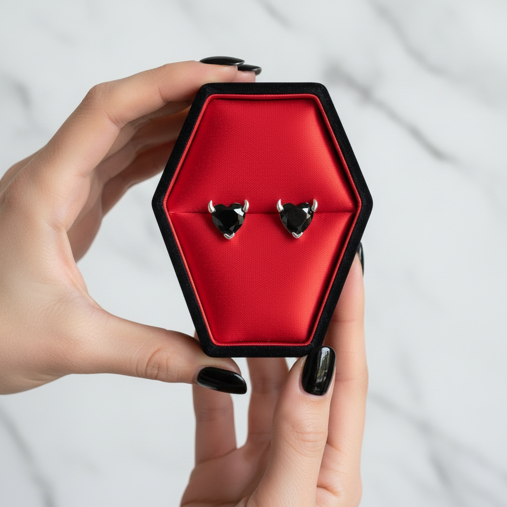 Black Devil Heart Stud Earrings-Black Diamonds New York