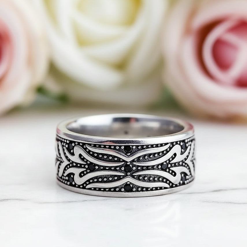 Black Diamond Tiger Pattern Ring Band-Black Diamonds New York