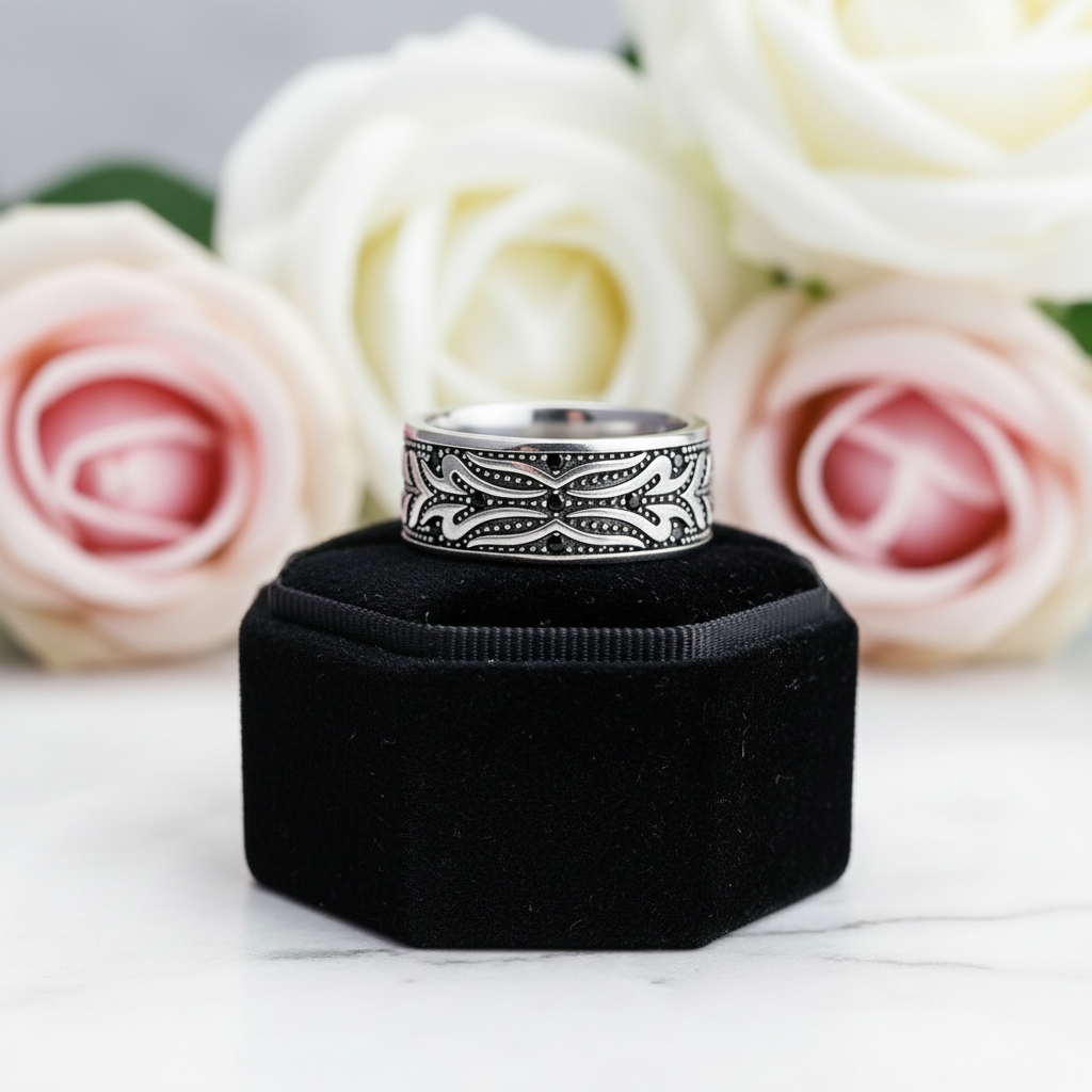 Black Diamond Tiger Pattern Ring Band-Black Diamonds New York