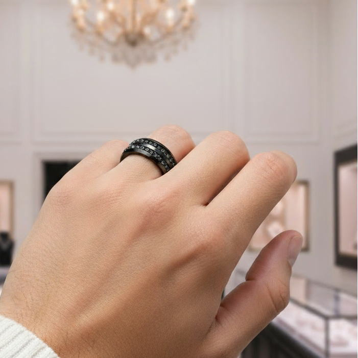 Double Row Diamond Option Black Wedding Band-Black Diamonds New York
