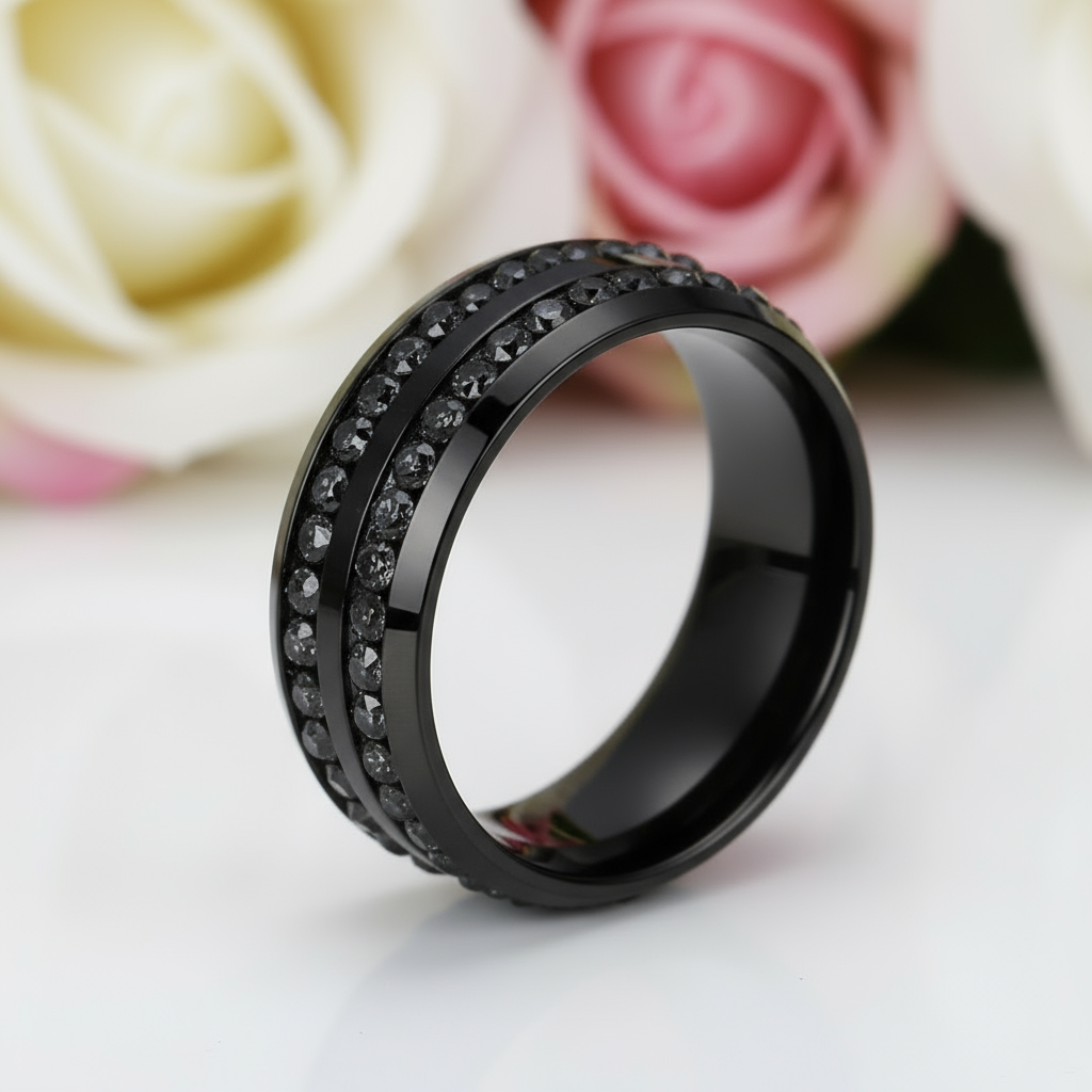Double Row Diamond Option Black Wedding Band-Black Diamonds New York