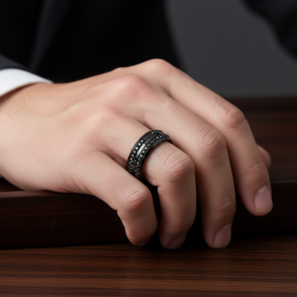 Double Row Diamond Option Black Wedding Band-Black Diamonds New York
